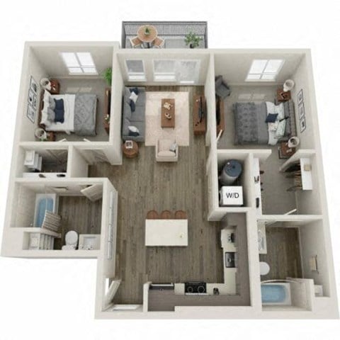 Floor plan for 2 beds, 2 baths, 1068 sqft